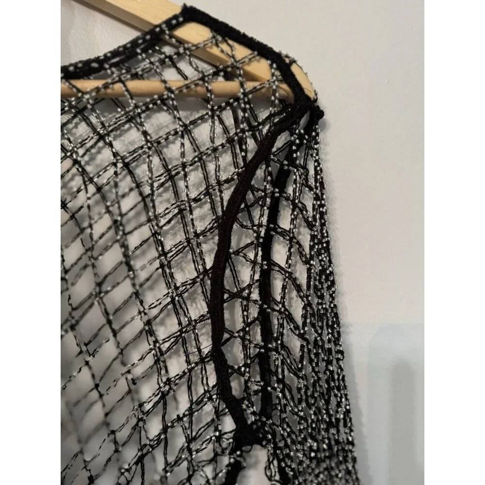 Zara Women’s XS Black Beaded Mesh Fishnet Top Alternative Goth Glam Festival